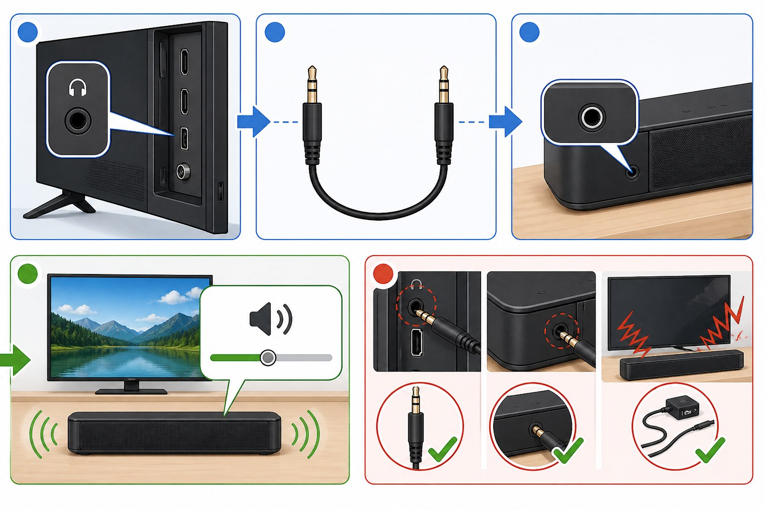 AUX soundbar connection from television headphone audio out to soundbar analog input