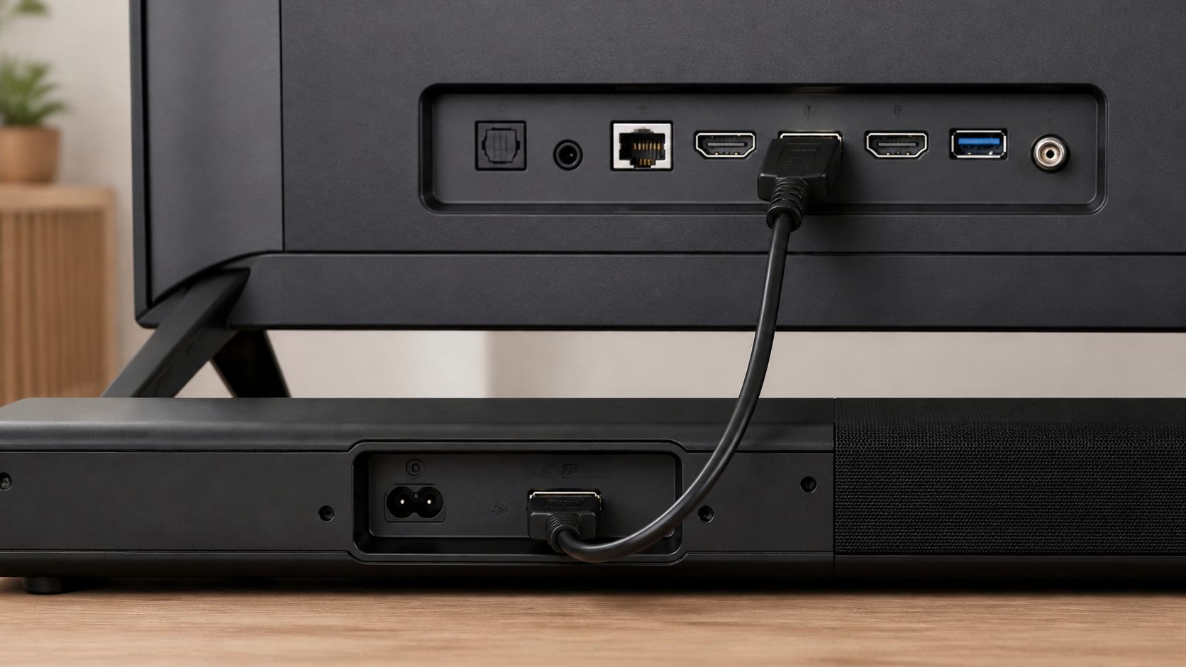 HDMI cable connecting a TV and soundbar