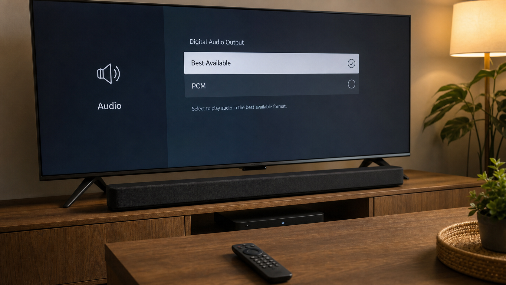 Fire TV remote selecting Best Available audio for a soundbar