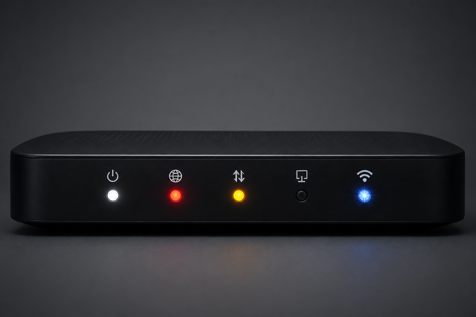 Typical router status lights showing normal, red, amber, unlit, and blinking states