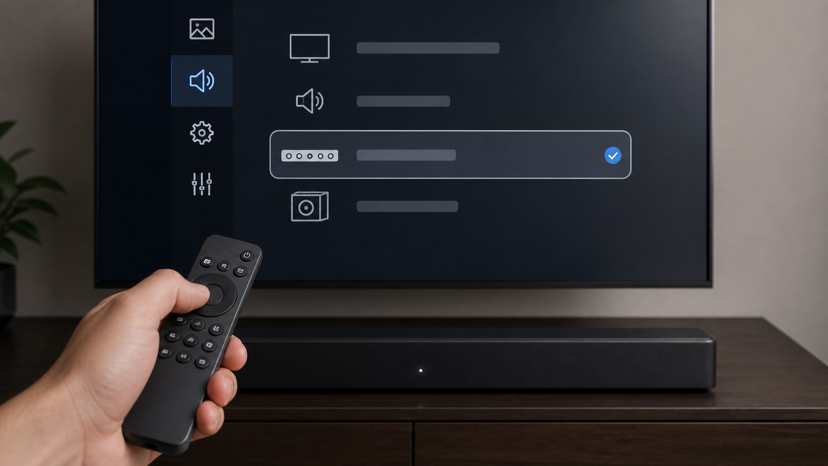 Remote selecting external audio output for a soundbar on a television