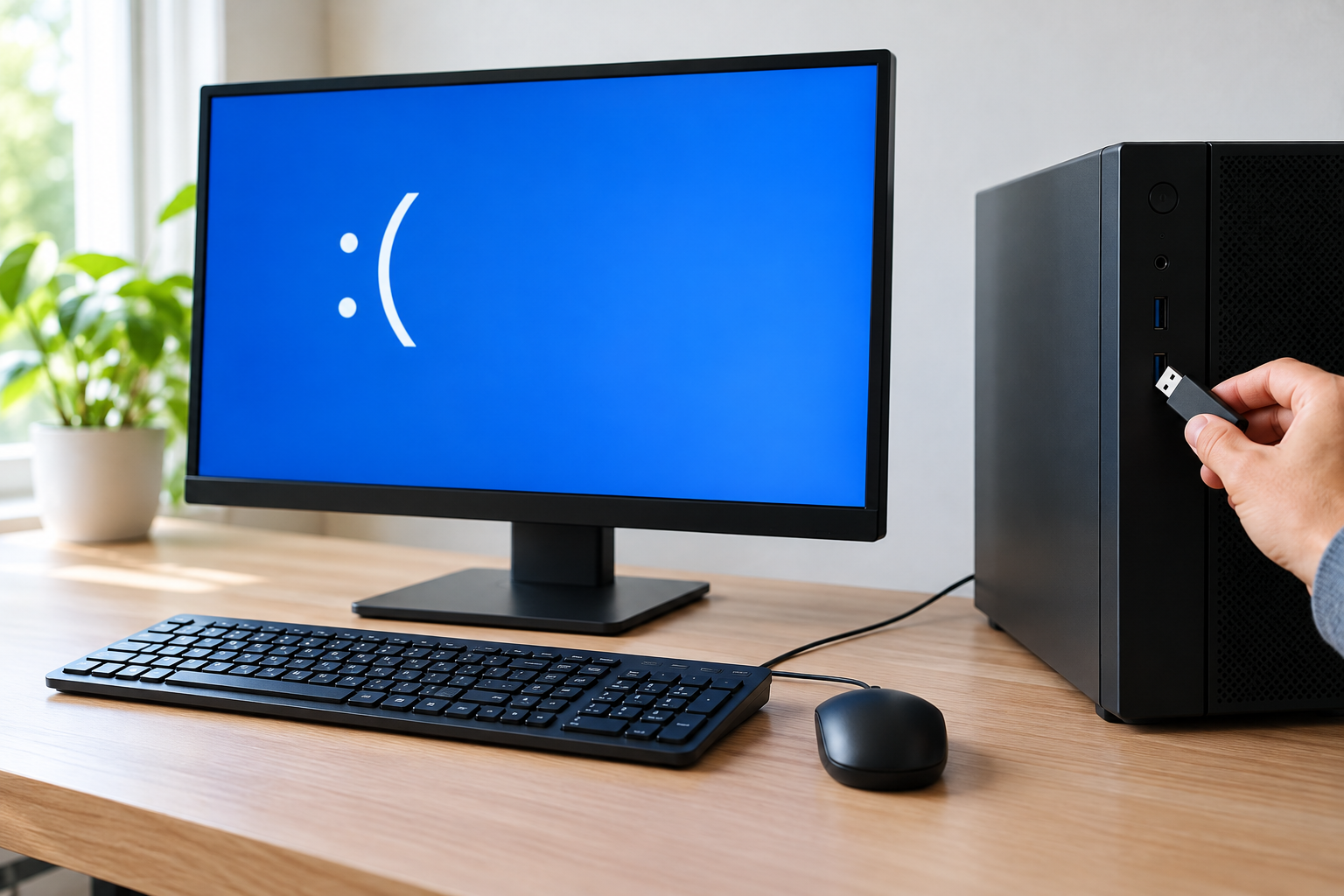 Disconnecting a USB device from a desktop PC while troubleshooting a Windows blue screen error